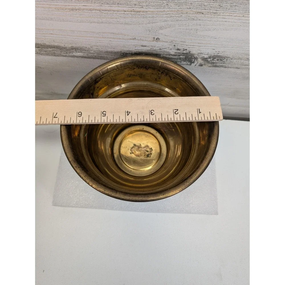 Vintage Solid Brass Two Handle Small Bowl Planter 4x5 In Made In India